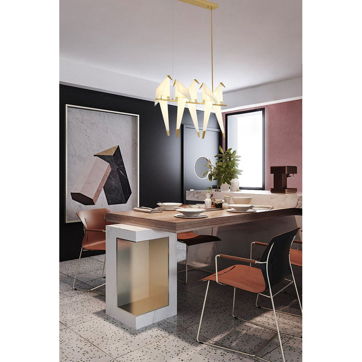 LED Light of White Birds Sitting on a Gold Framed Arm Bird by Bethel - view 4