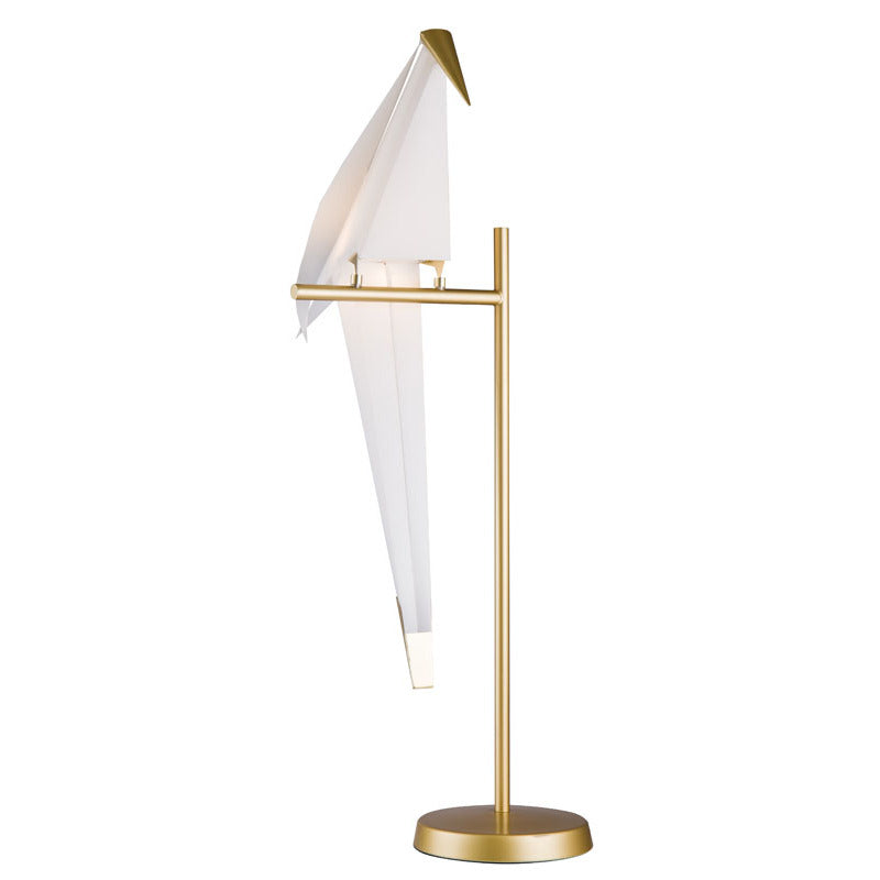 LED Bird Table Lamp with Gold Carbon Steel Hardware and White Plastic by Bethel