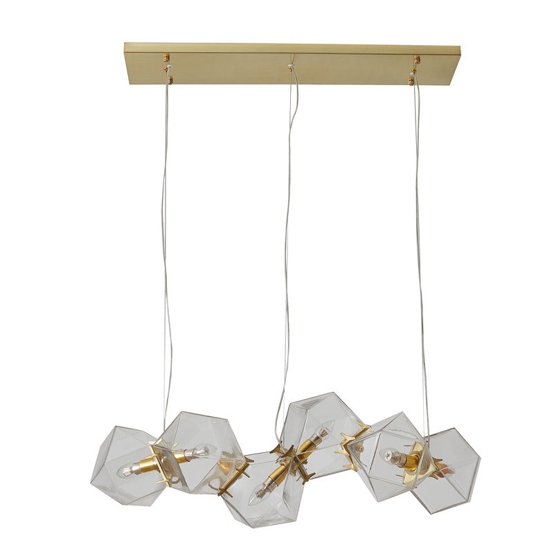 Brass Gold Metal Chandelier with Clear Geometric Connecting Glass Blocks by Bethel - view 2