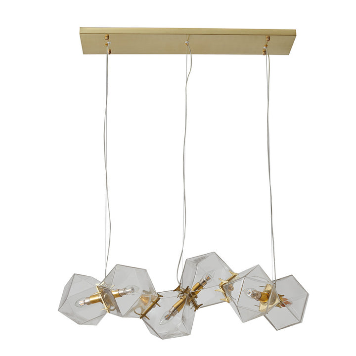 Brass Gold Metal Chandelier with Clear Geometric Connecting Glass Blocks by Bethel - view 2