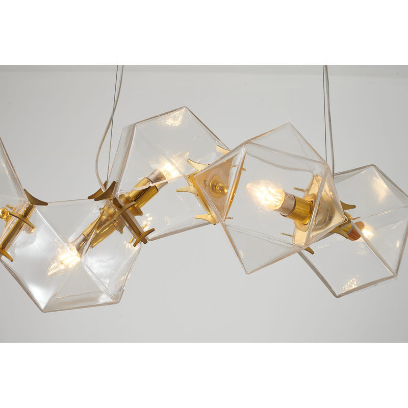 Brass Gold Metal Chandelier with Clear Geometric Connecting Glass Blocks by Bethel - view 3