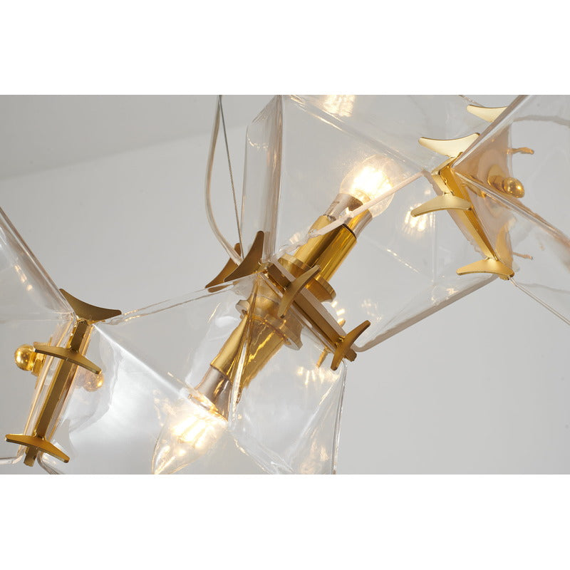 Brass Gold Metal Chandelier with Clear Geometric Connecting Glass Blocks by Bethel - view 5