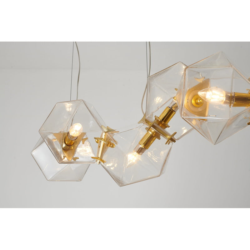 Brass Gold Metal Chandelier with Clear Geometric Connecting Glass Blocks by Bethel - view 6
