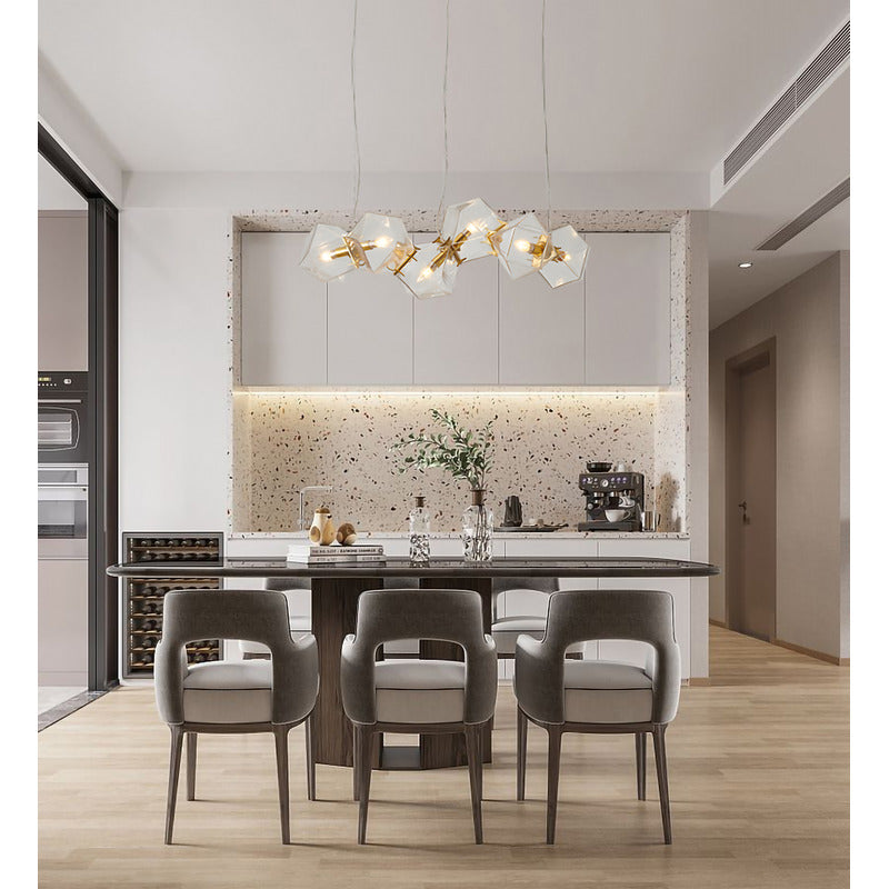 Brass Gold Metal Chandelier with Clear Geometric Connecting Glass Blocks by Bethel - view 7