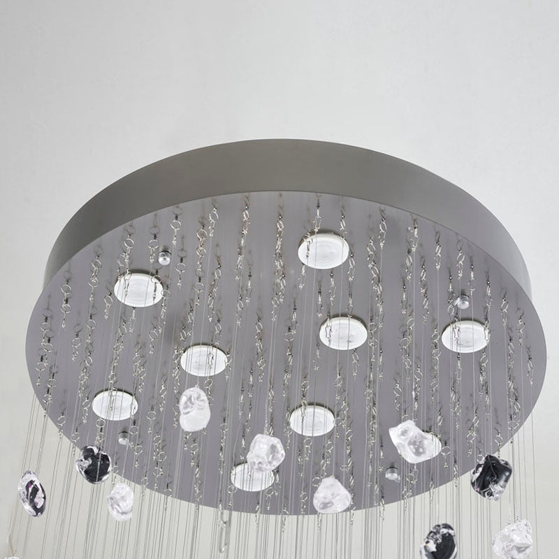Flushed Frame Chandelier with &amp; Clear Glass Stones Adjustable in