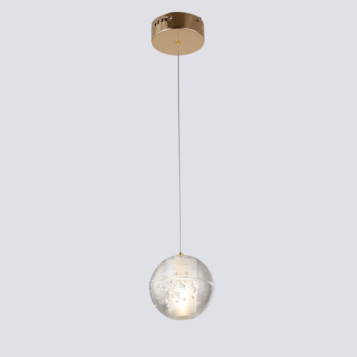 Clear Bubble Crystal Pendant Light with Hardware in Gold by Bethel