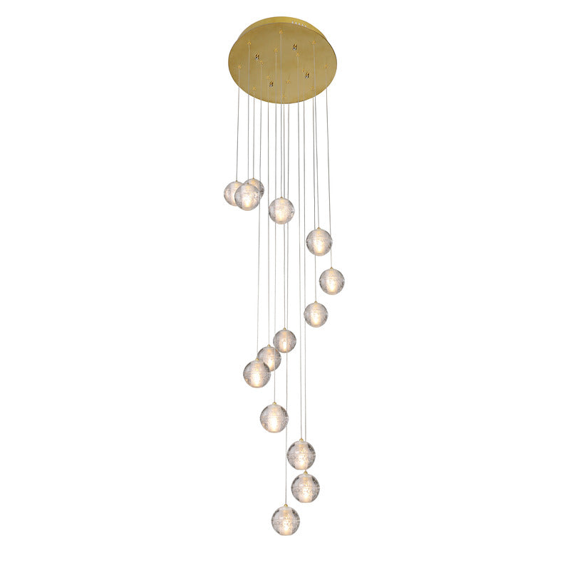 Flushed Chandelier with Hanging Clear Bubble Crystal Pendants & Gold Hardware Each