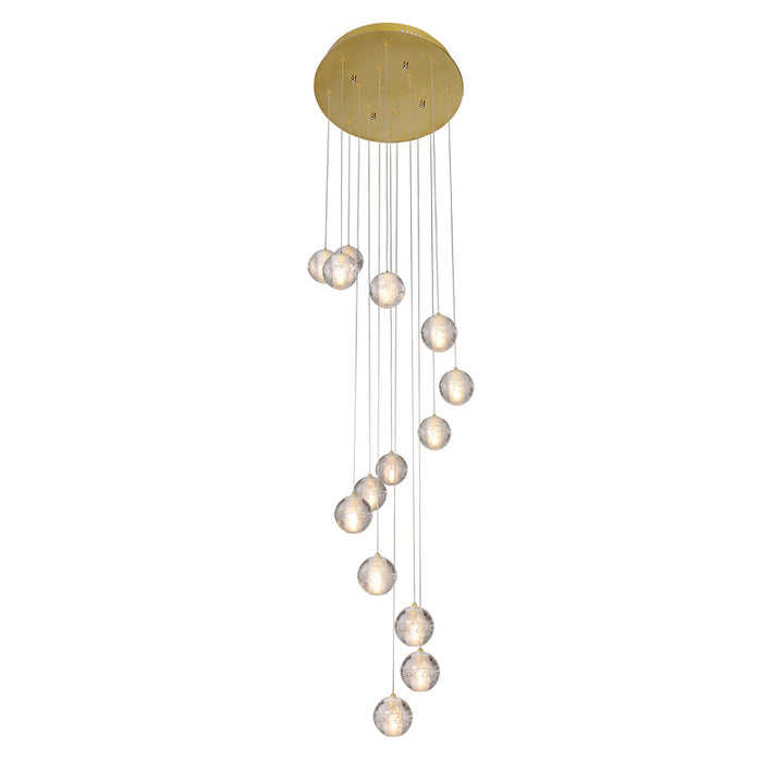 Flushed Chandelier with Hanging Clear Bubble Crystal Pendants &amp; Gold Hardware Each