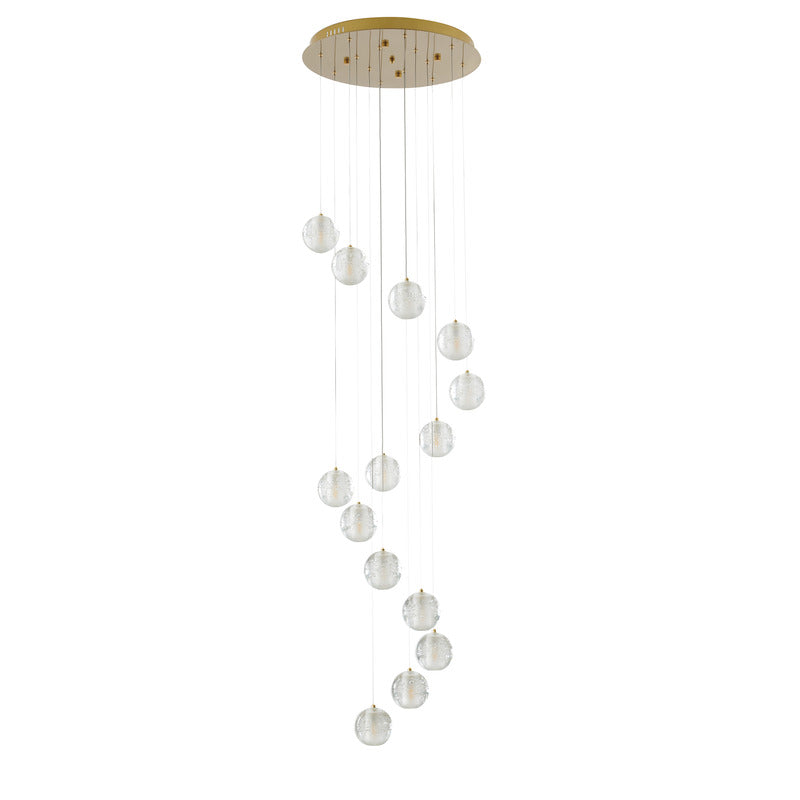 Flushed Chandelier with Hanging Clear Bubble Crystal Pendants & Gold Hardware Each