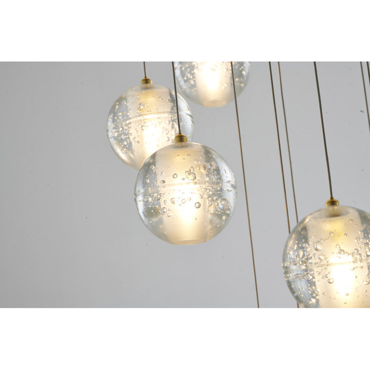 Flushed Chandelier with Hanging Clear Bubble Crystal Pendants &amp; Gold Hardware Each
