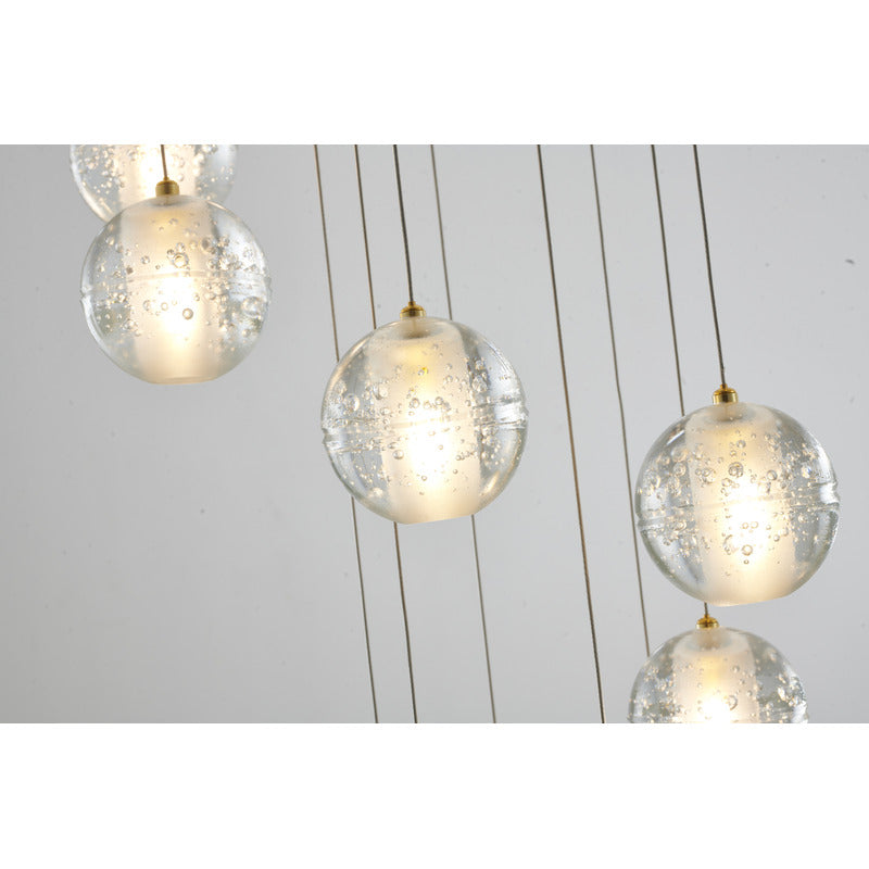 Flushed Chandelier with Hanging Clear Bubble Crystal Pendants &amp; Gold Hardware Each