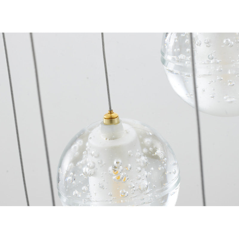 Flushed Chandelier with Hanging Clear Bubble Crystal Pendants &amp; Gold Hardware Each
