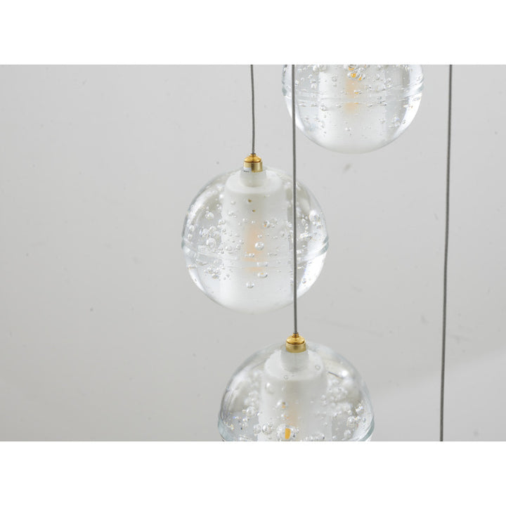 Flushed Chandelier with Hanging Clear Bubble Crystal Pendants &amp; Gold Hardware Each