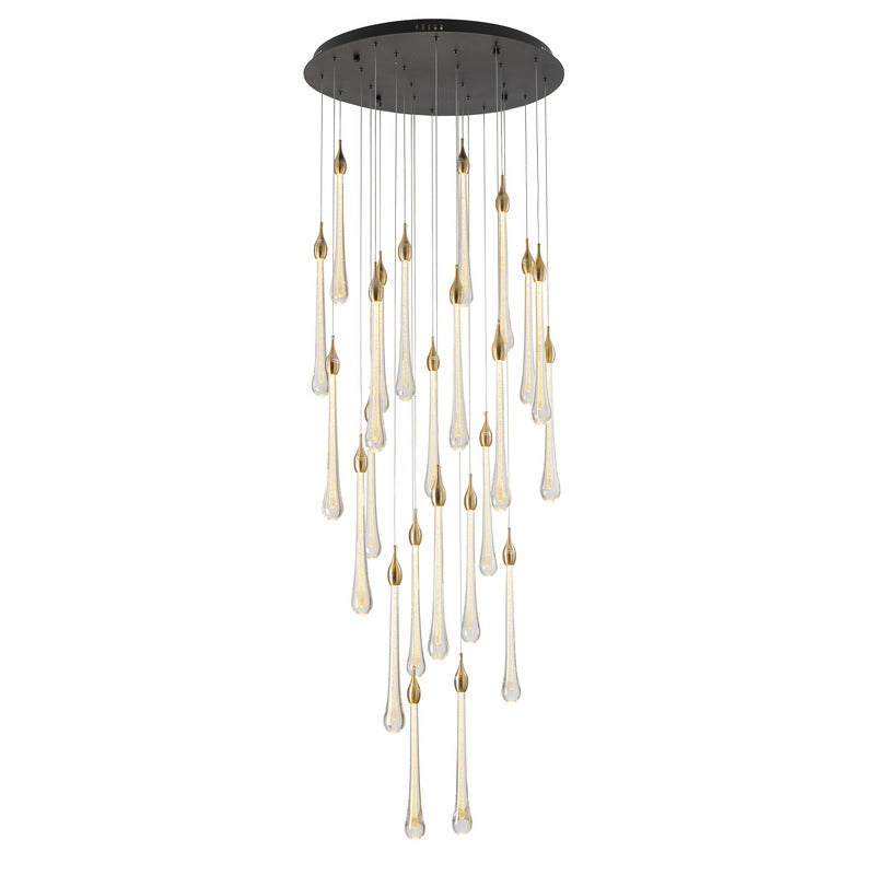 Charcoal Black Round Canopy LED Light with Gold Dusted Glass Hanging Pendants by Bethel