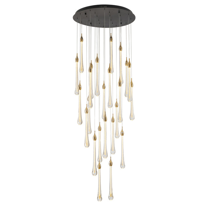 Charcoal Black Round Canopy LED Light with Gold Dusted Glass Hanging Pendants by Bethel