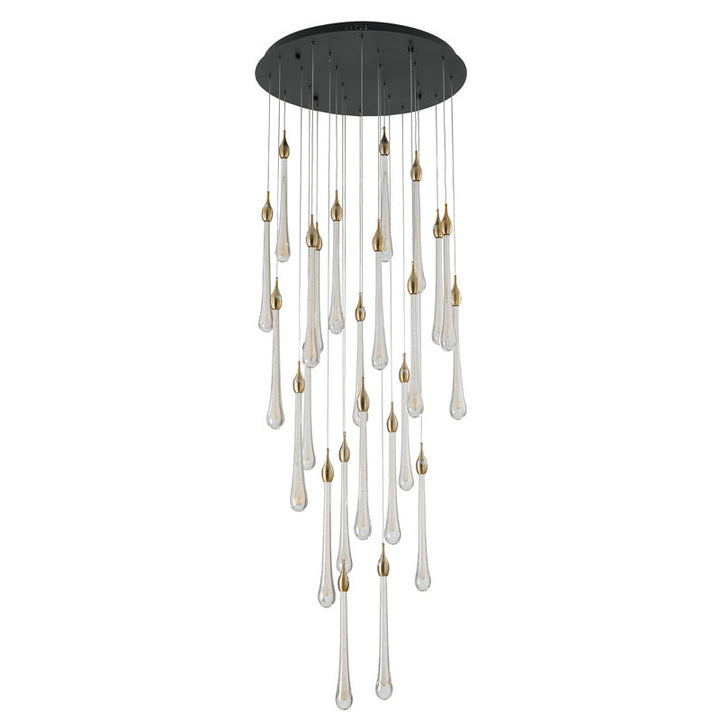 Charcoal Black Round Canopy LED Light with Gold Dusted Glass Hanging Pendants by Bethel - view 2