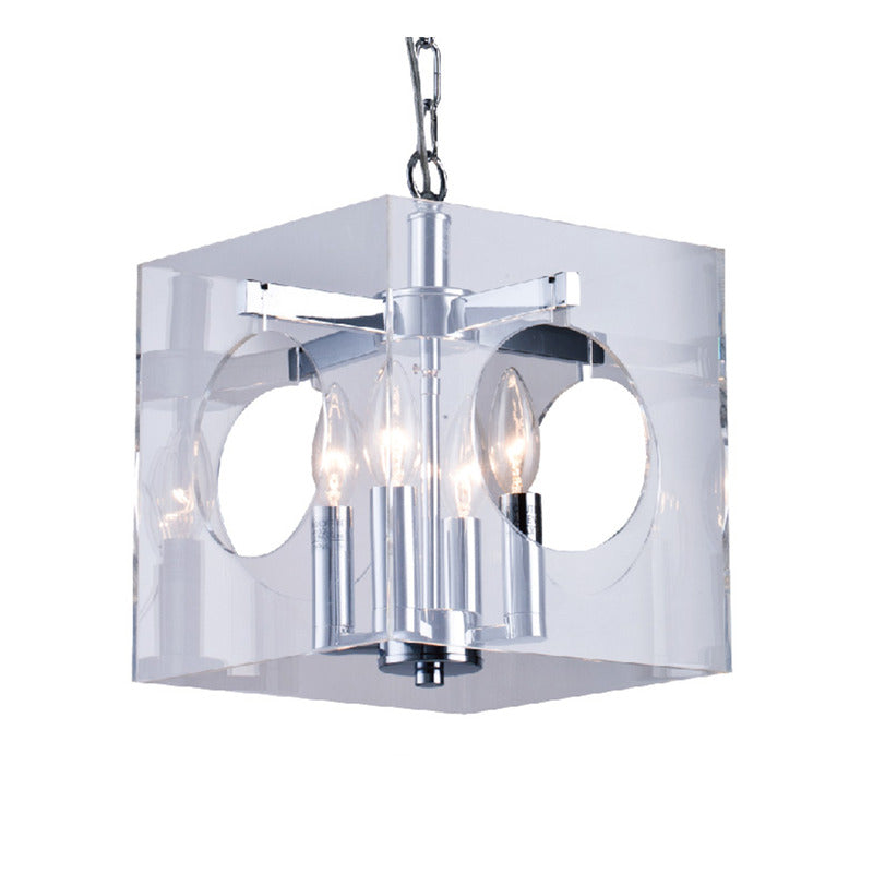 Clear Acrylic Frame Pendant Light with Cut Out Hole & Hardware in Chrome by Bethel