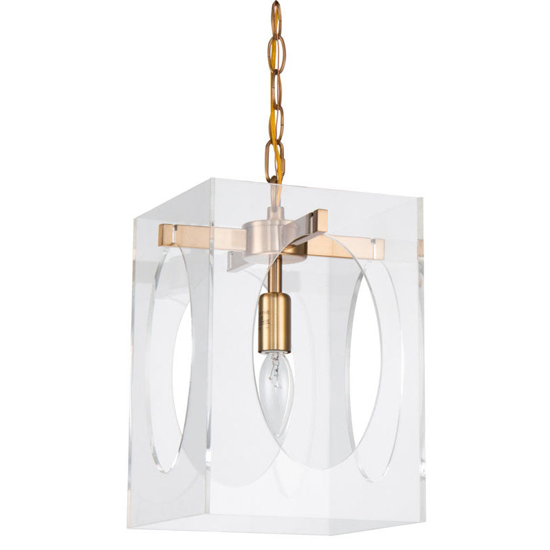 Square Clear Acrylic Single Pendant Light with Metal Frame Oval by Bethel - view 2