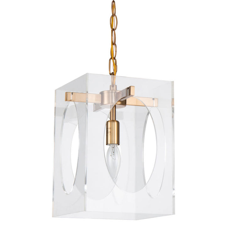 Square Clear Acrylic Single Pendant Light with Metal Frame Oval by Bethel - view 2