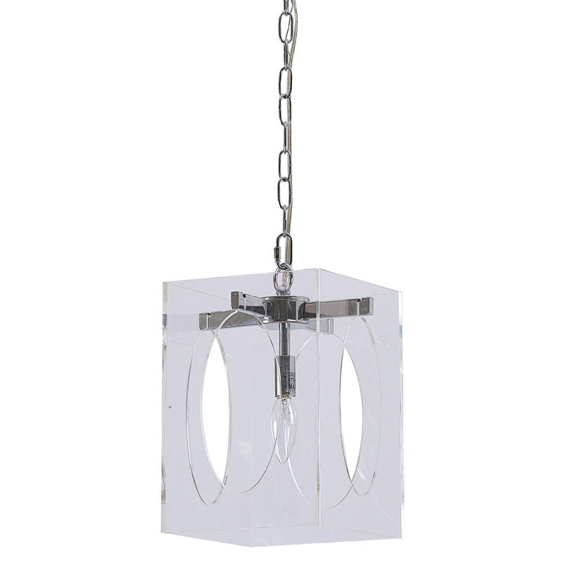 Square Clear Acrylic Single Pendant Light with Metal Frame Oval by Bethel - view 8