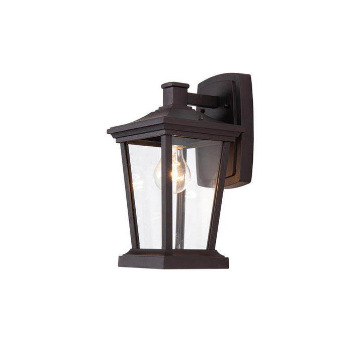 Outdoor Wall Sconce in a Old Finish and Clear Glass Shade in Bronze by Bethel