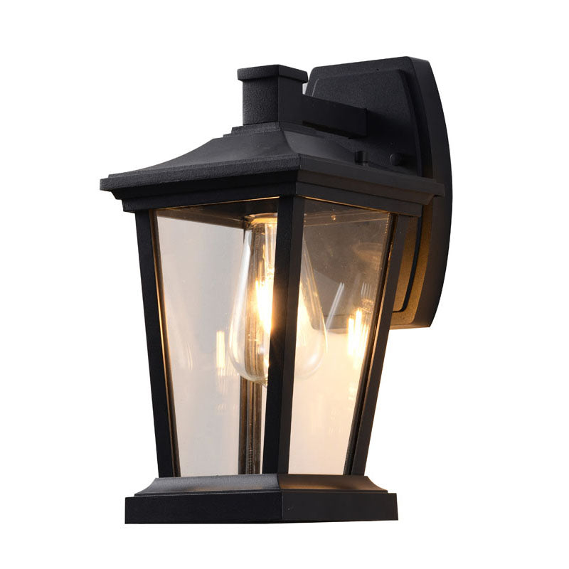 Outdoor Wall Sconce in a Old Finish and Clear Glass Shade in Matte Black by Bethel