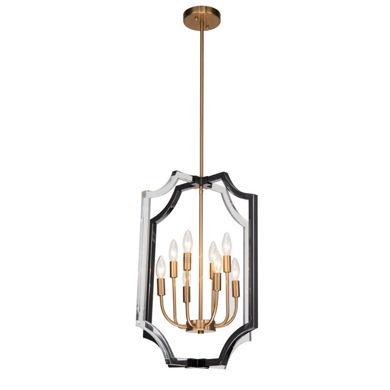 Clear and Black Acrylic Cage Frame Ceiling Fixture with Antique Brass Metal by Bethel