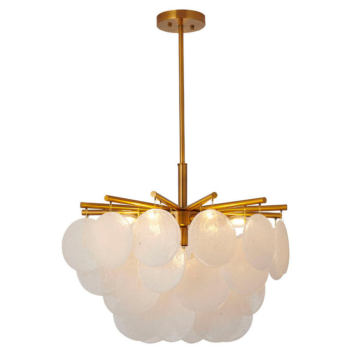 Antique Brass Metal Frame Chandelier with Hanging Frosted Glass by Bethel
