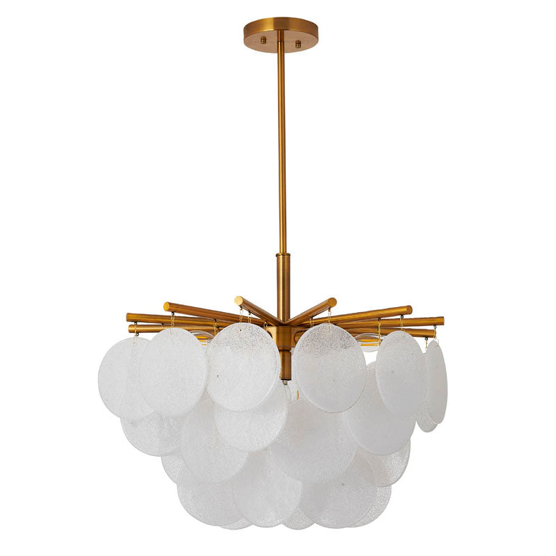 Antique Brass Metal Frame Chandelier with Hanging Frosted Glass by Bethel - view 2