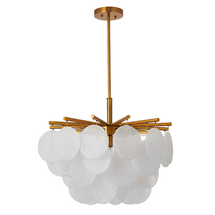 Antique Brass Metal Frame Chandelier with Hanging Frosted Glass by Bethel - view 2