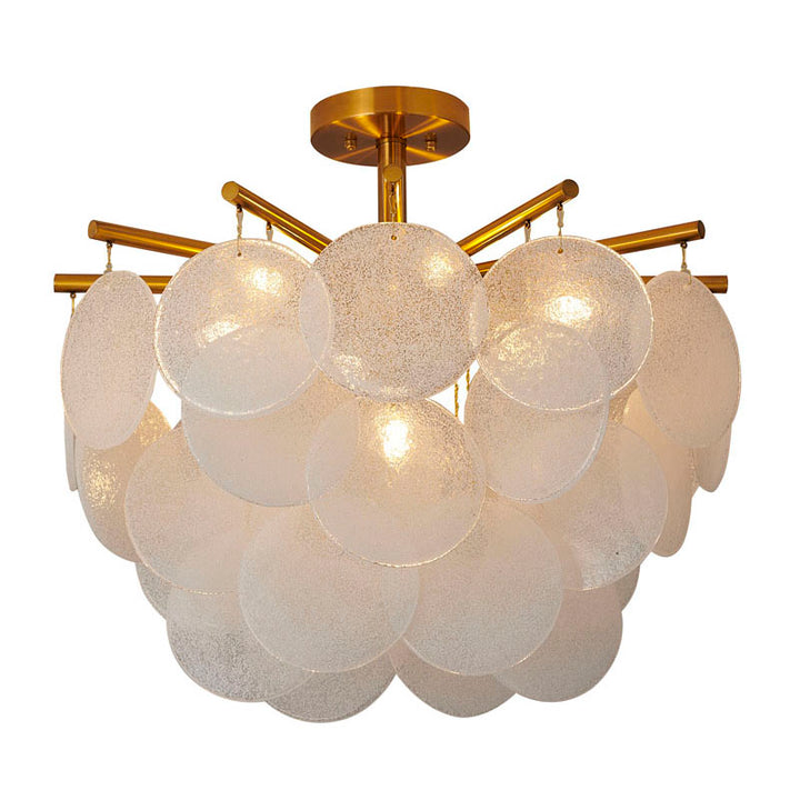 Antique Brass Metal Frame Chandelier with Hanging Frosted Glass by Bethel - view 4