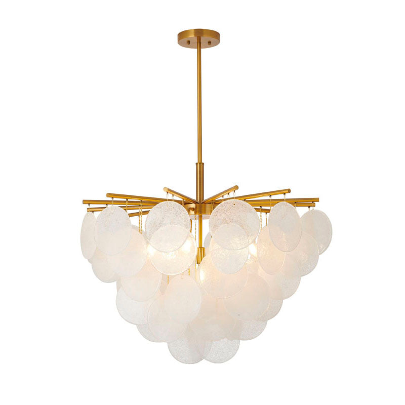 Frame with Frosted Hanging Glass Petals Chandelier in Antique Brass by Bethel