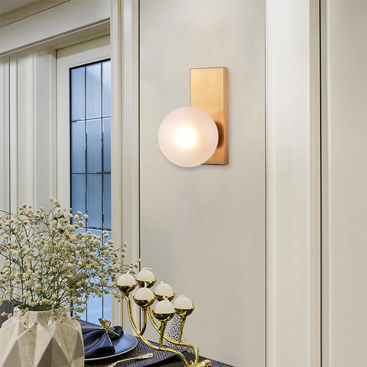 Stainless Steel Frame with Glass Ball Shade Wall Sconce by Bethel - view 4