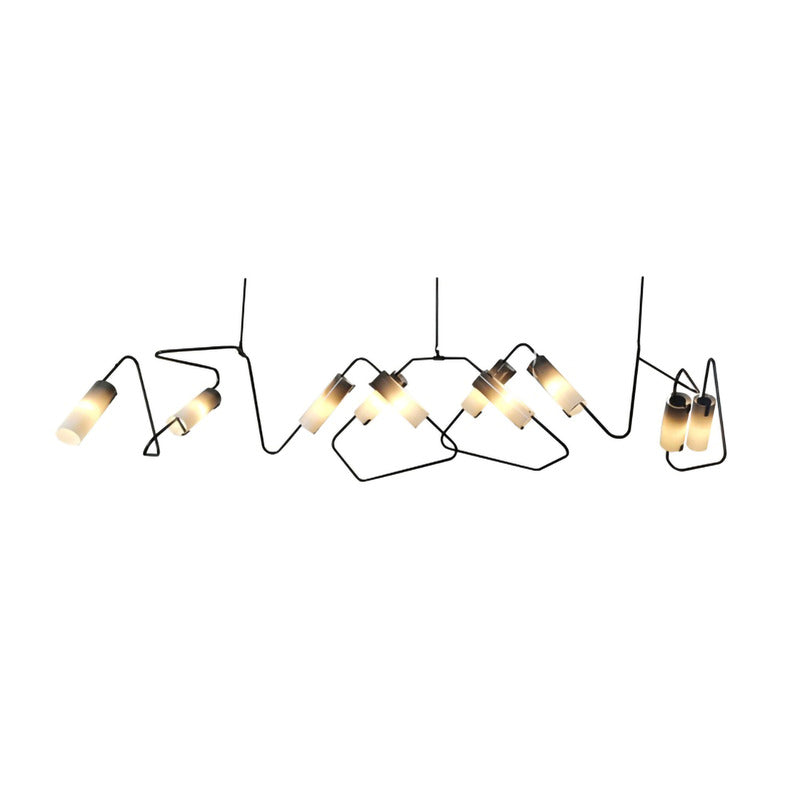 Black Metal Frame Chandelier with White Faded Glass Tube Shades by Bethel