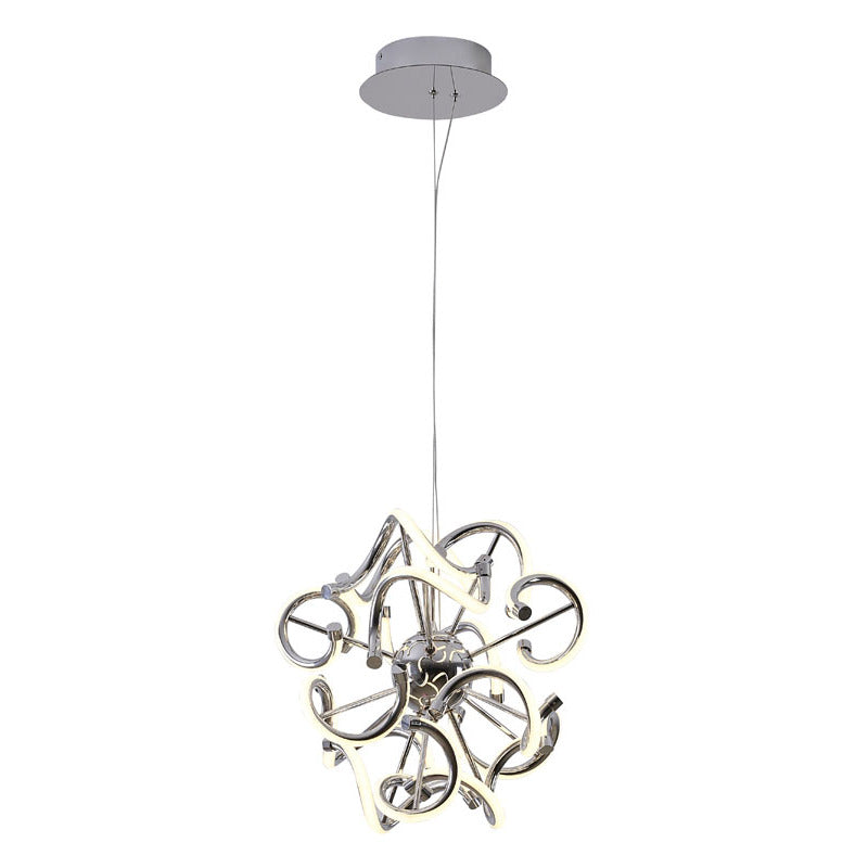 Round Chrome LED Chandelier with Spiral Lights & White Silicone Diffusers by Bethel