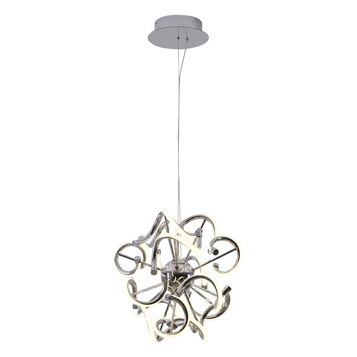 Round Chrome LED Chandelier with Spiral Lights &amp; White Silicone Diffusers