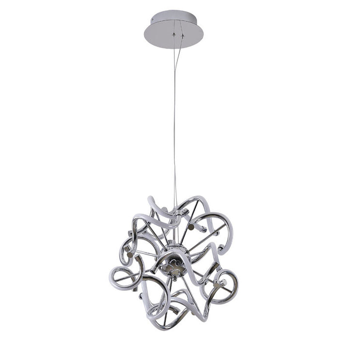 Round Chrome LED Chandelier with Spiral Lights &amp; White Silicone Diffusers