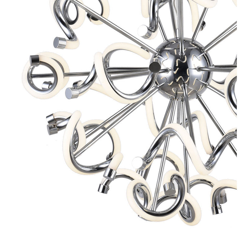 Round Chrome LED Chandelier with Spiral Lights &amp; White Silicone Diffusers