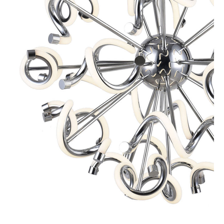 Round Chrome LED Chandelier with Spiral Lights &amp; White Silicone Diffusers