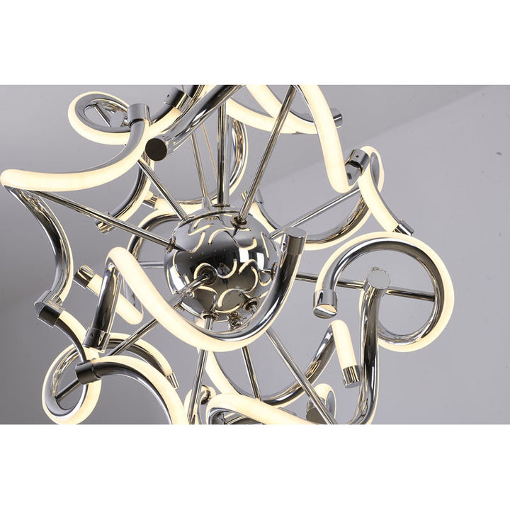 Round Chrome LED Chandelier with Spiral Lights &amp; White Silicone Diffusers