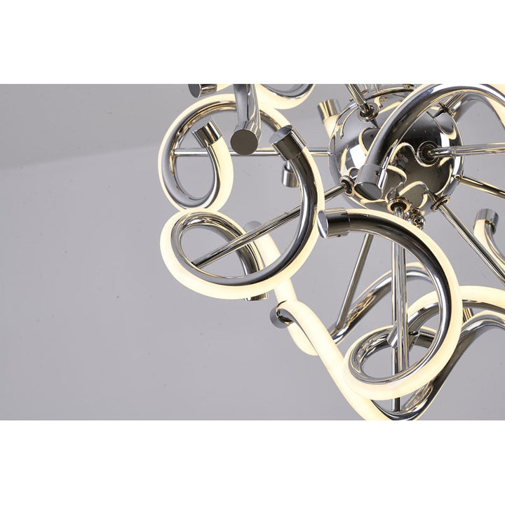 Round Chrome LED Chandelier with Spiral Lights &amp; White Silicone Diffusers
