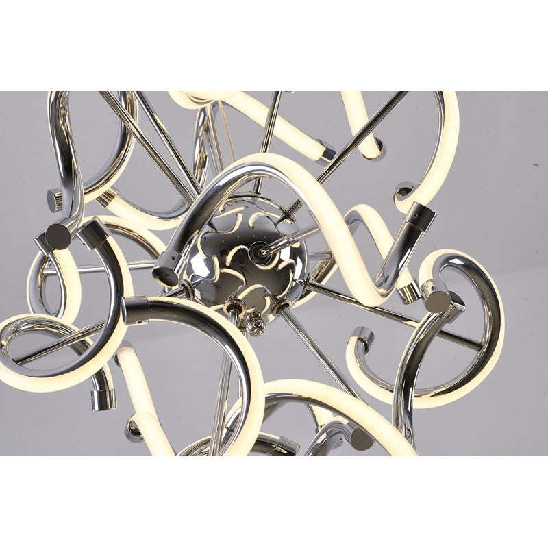 Round Chrome LED Chandelier with Spiral Lights &amp; White Silicone Diffusers