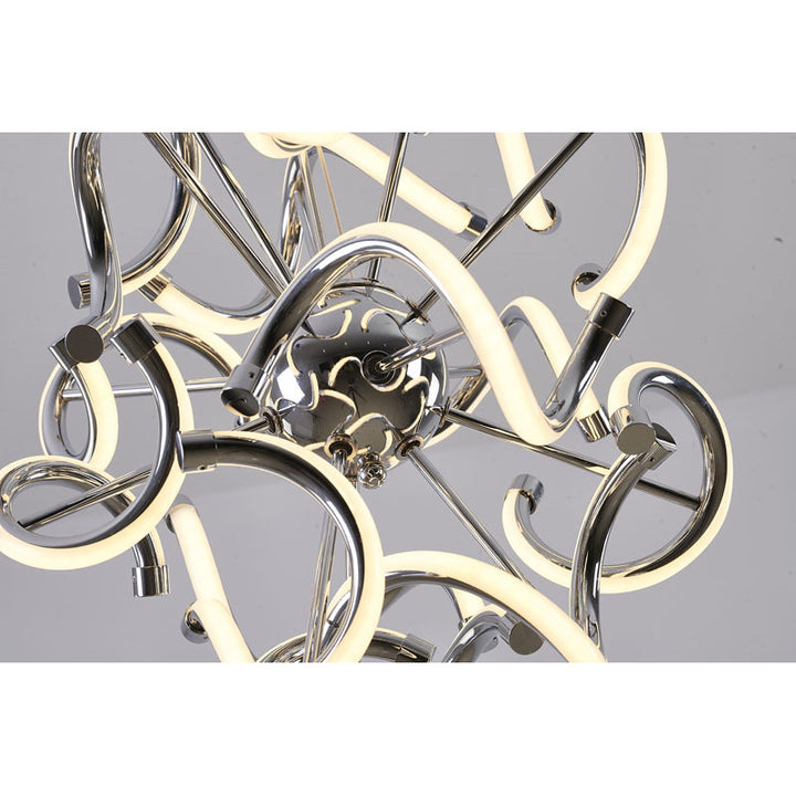 Round Chrome LED Chandelier with Spiral Lights &amp; White Silicone Diffusers