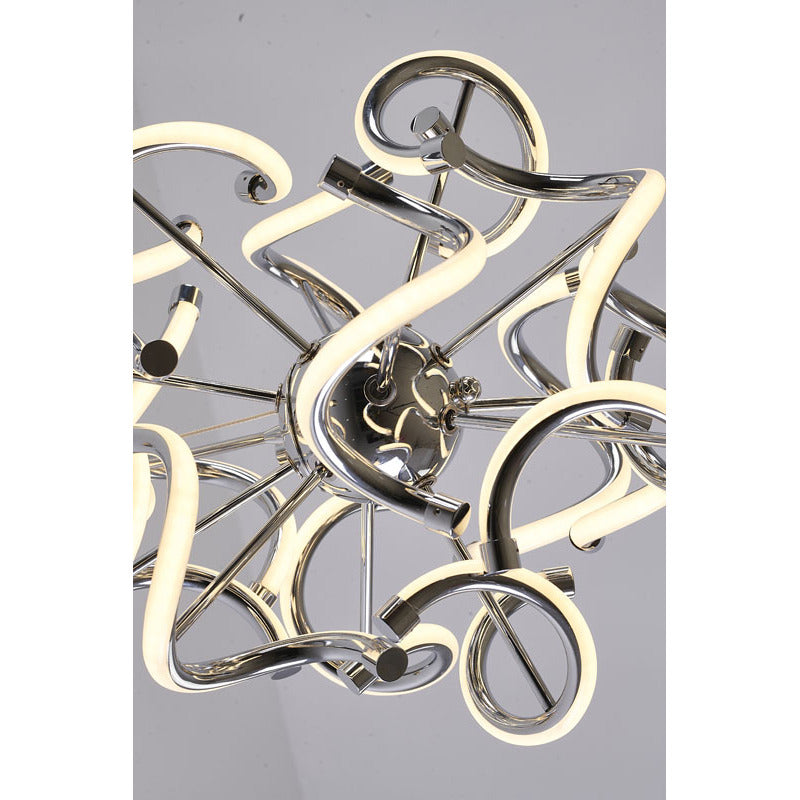 Round Chrome LED Chandelier with Spiral Lights &amp; White Silicone Diffusers