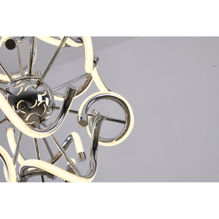 Round Chrome LED Chandelier with Spiral Lights &amp; White Silicone Diffusers
