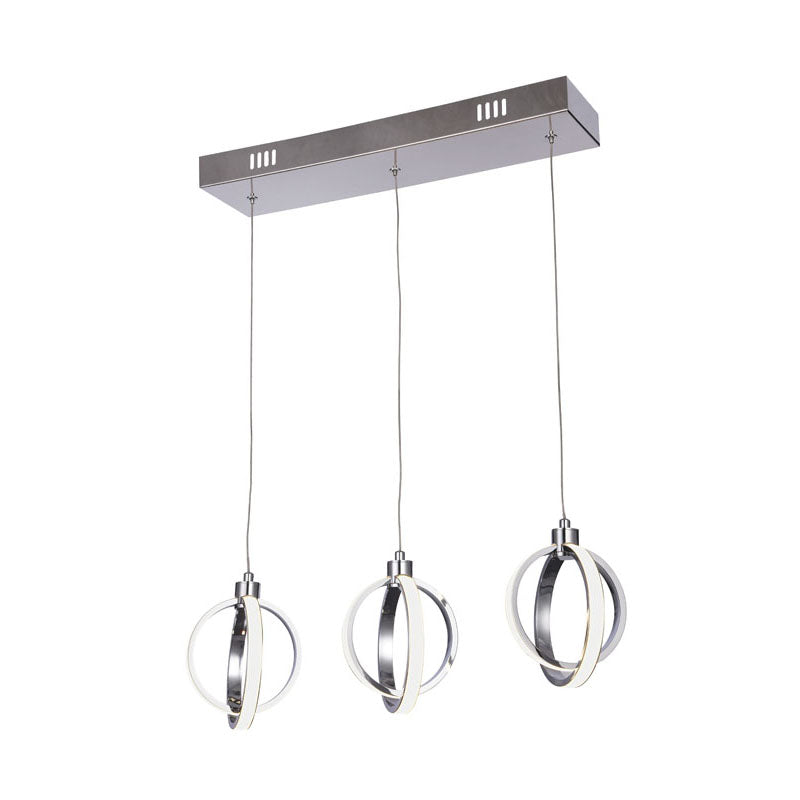 Three Hanging Pendant Light with Chrome Frame and White Acrylic Diffuser by Bethel