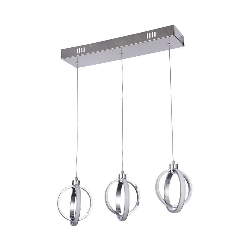 Three Hanging Pendant Light with Chrome Frame and White Acrylic Diffuser by Bethel - view 2