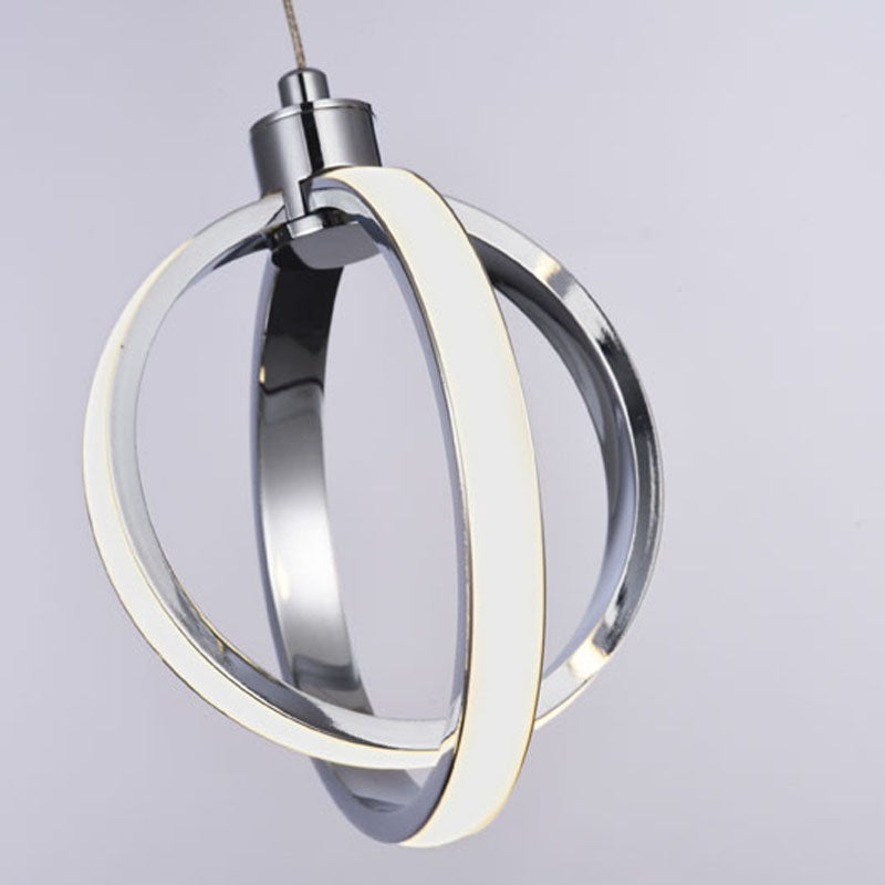 Three Hanging Pendant Light with Chrome Frame and White Acrylic Diffuser by Bethel - view 3