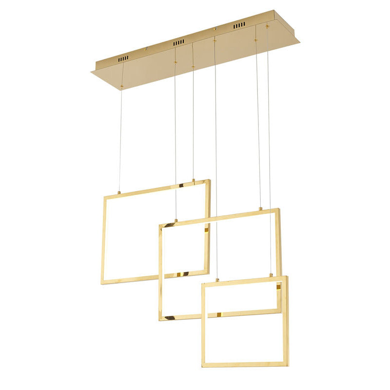 Stainless Steel Frame Chandelier with Hanging Box Lights in Gold by Bethel