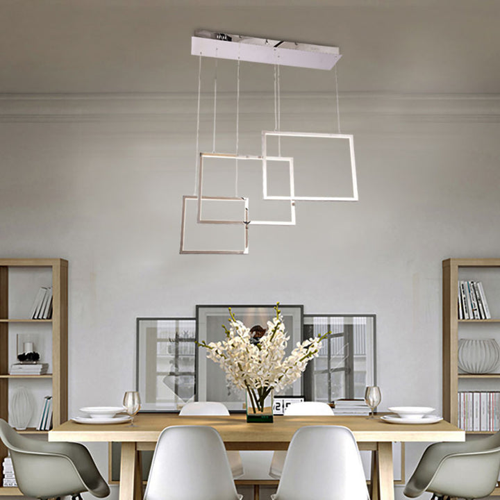 Stainless Steel Frame Chandelier with Hanging Box Lights by Bethel - view 2